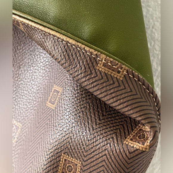 Texier France Leather Retro Avocado Green and Brown Envelope Style Backpack RARE - Picture 12 of 15